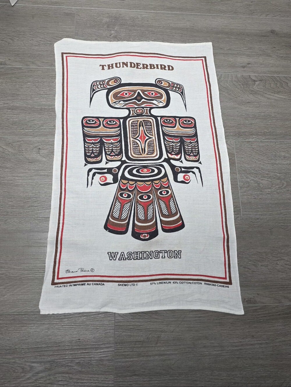 Rare Vintage Eskimo Inuit Totem Tea Towel 56% Linen 43% Cotton Eleanor Paine